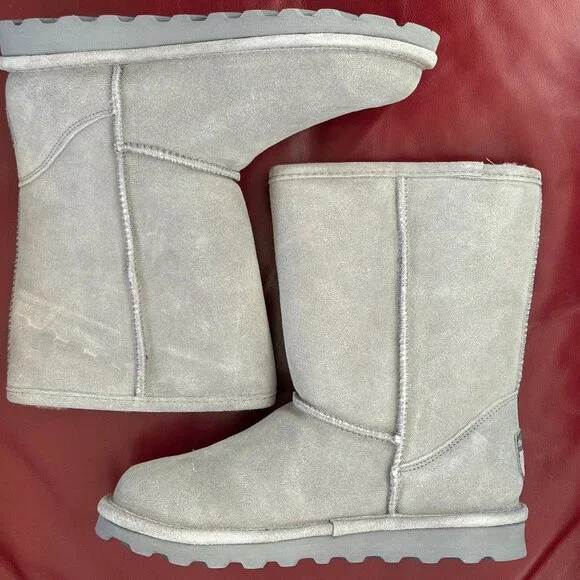 $85 BEARPAW 🐾 Elle Short Suede Wool Boots | Grey Fog | 8 - Picture 14 of 15